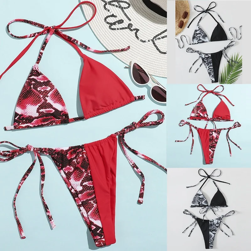 

Hot kf-Women's Snakeskin Print Bikini 2-Piece Sexy Split Swimsuit