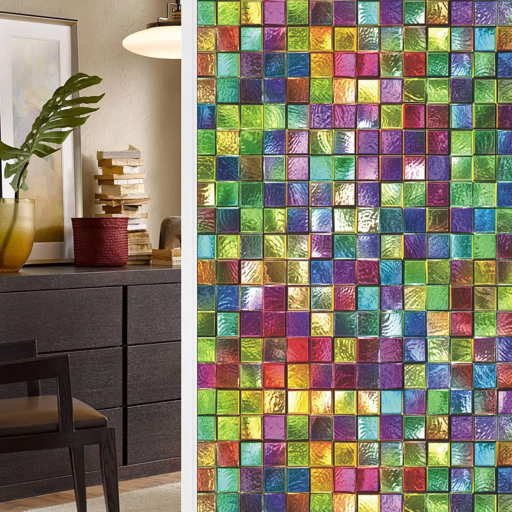 

Colorful Static cling glass film No glue Painted cellophane Retro European Art Film 45cm&60cm Living room bathroom window Decor