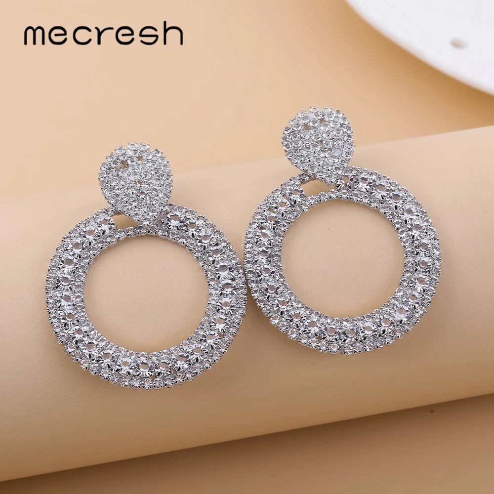 Mecresh круглый длинные висячие серьги с Стразы Свадебная обувь вечеринка для