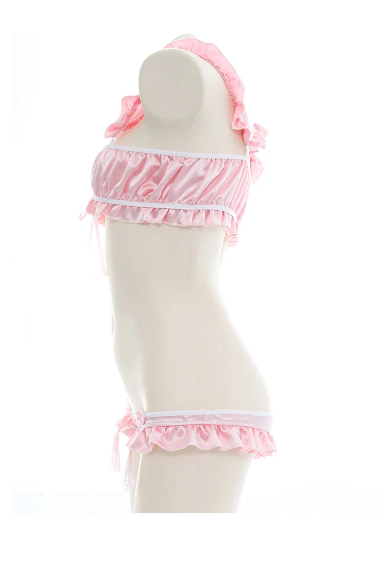 Japanese Anime Sexy Cow Cosplay Outfit Erotic Lingerie Naughty Pink Maid Costume for Women Girls Ddlg Roleplay Bikini Set | Тематическая