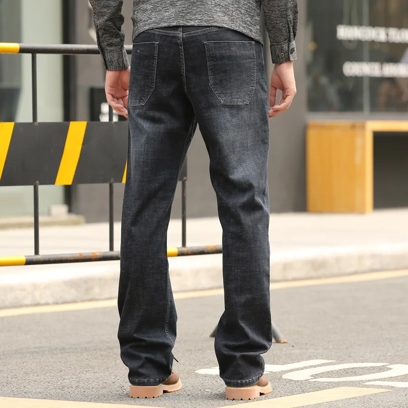 Spring and Autumn Men Straight Large Size Baggy Jeans Black Business Casual Elastic Denim Pants Hip Hop Skateboarder Trousers