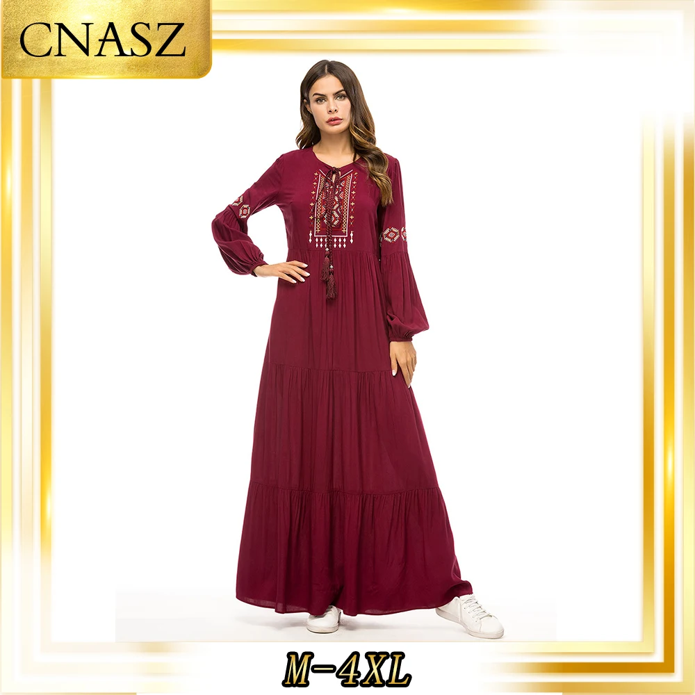 Abaya для женщин простое платье с вышивкой мусульманские халаты свободная длинная