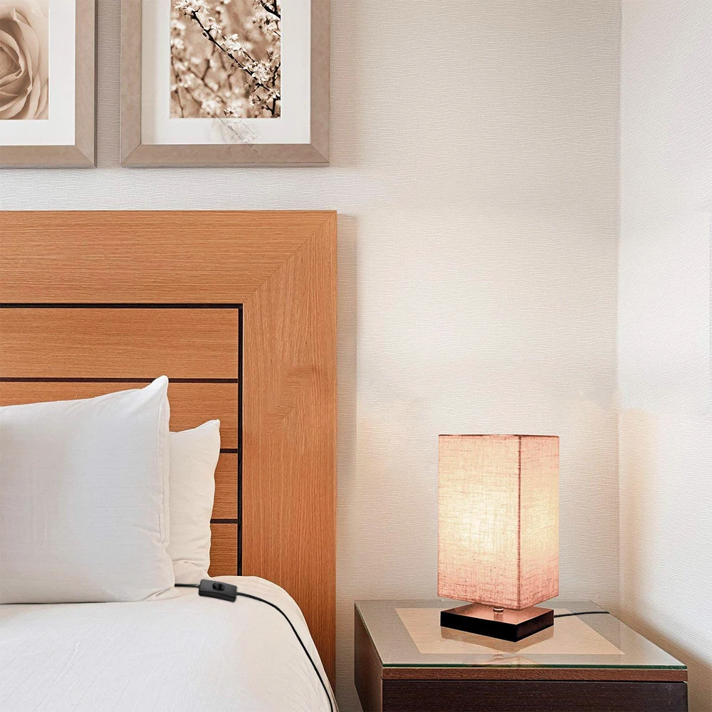 Светодиодный настольный светильник льняная лампа из цельного дерева для спальни