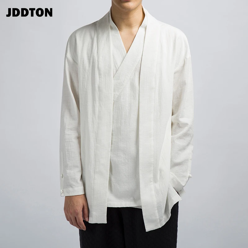 JDDTON весеннее мужское кимоно из хлопка и льна СВОБОДНЫЙ Модный длинный кардиган