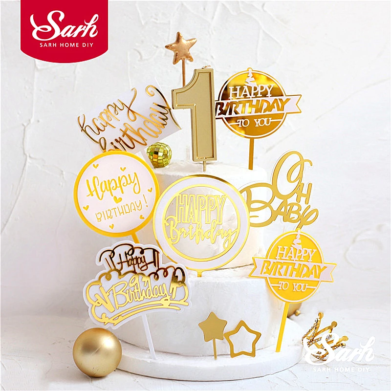 Золотой акриловый розовый желтый Топпер для торта С Днем Рождения Круглая Корона