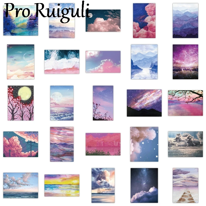 

50pcs Nebula Landscape painting Sky Scrapbooking Stickers Pack Waterproof Skateboard Luggage raffiti Kid Toy decals pasters