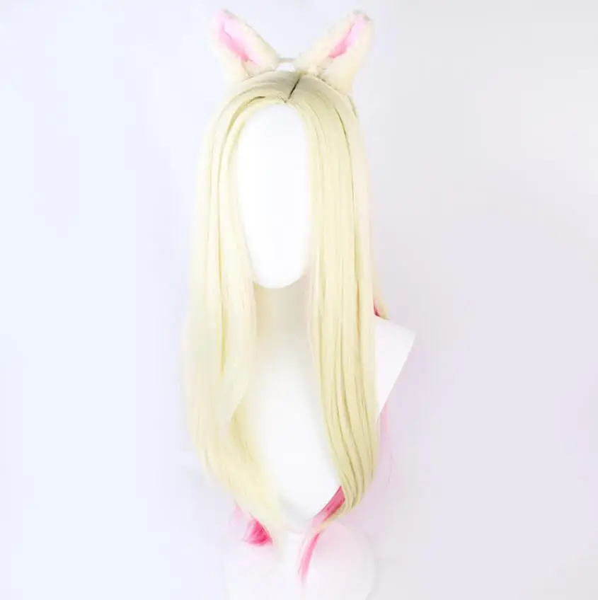 Cosplay 100cm Ombre Wavy Long Wig Game LOL Ahri Gumiho Fox Star Guardian Heat Resistant Hair Costume Wig + Ears