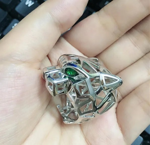 Зеленых глаз кольцо с пантерой 925 Настоящее серебро леопардовым принтом на палец