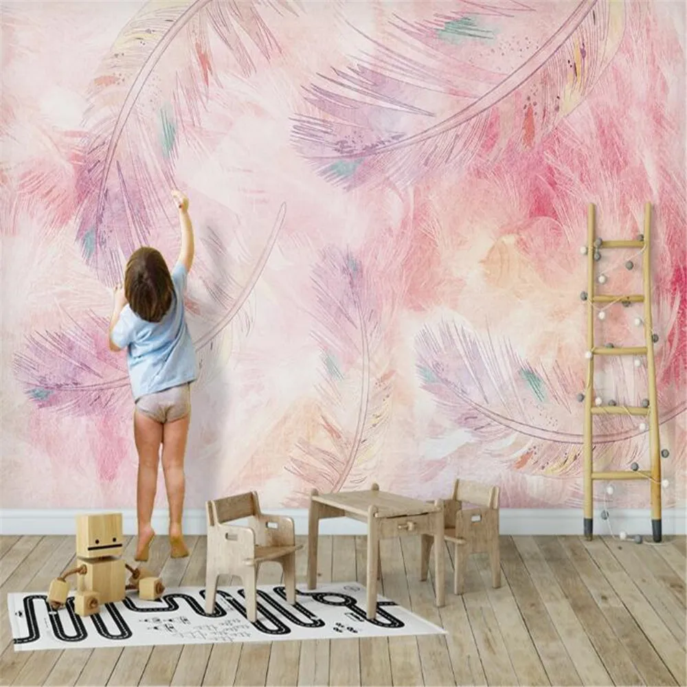 Milofi rosa fjærmaleri tapet personlighet veggmalerier bakgrunnsvegg |