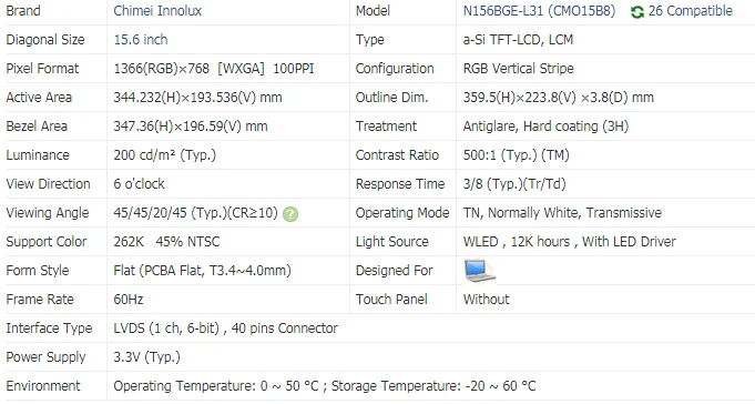 N156BGE L31 L41 LB1 подходит для B156XW04 V.5 V.6 V.0 LTN156AT20 AT30 LP156WH3 TLS1 TLSA TLT2 TLBD TLAC ноутбука ЖК