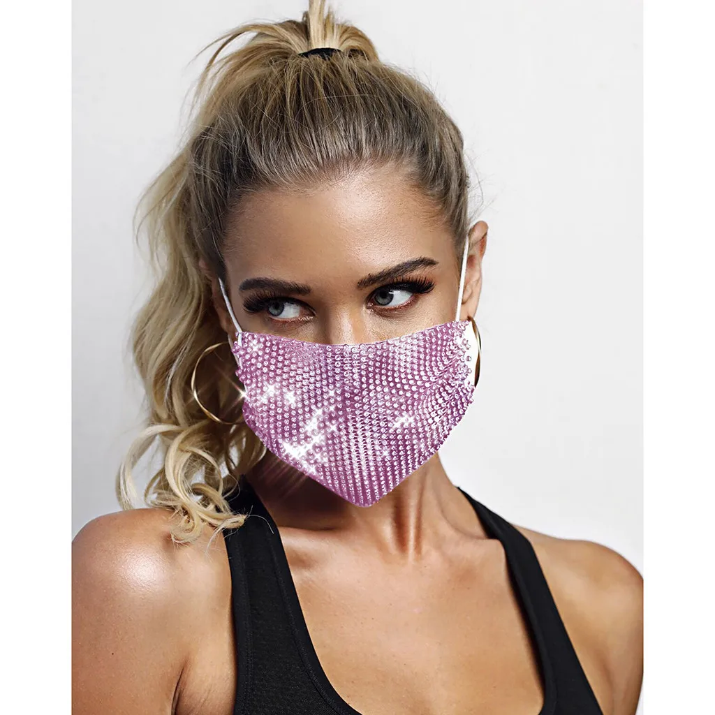 

Washable Facemask Reusable Dustproof Mask Shining Diamond Face Mouth Mask Adjustable Face Cover Protection Mask