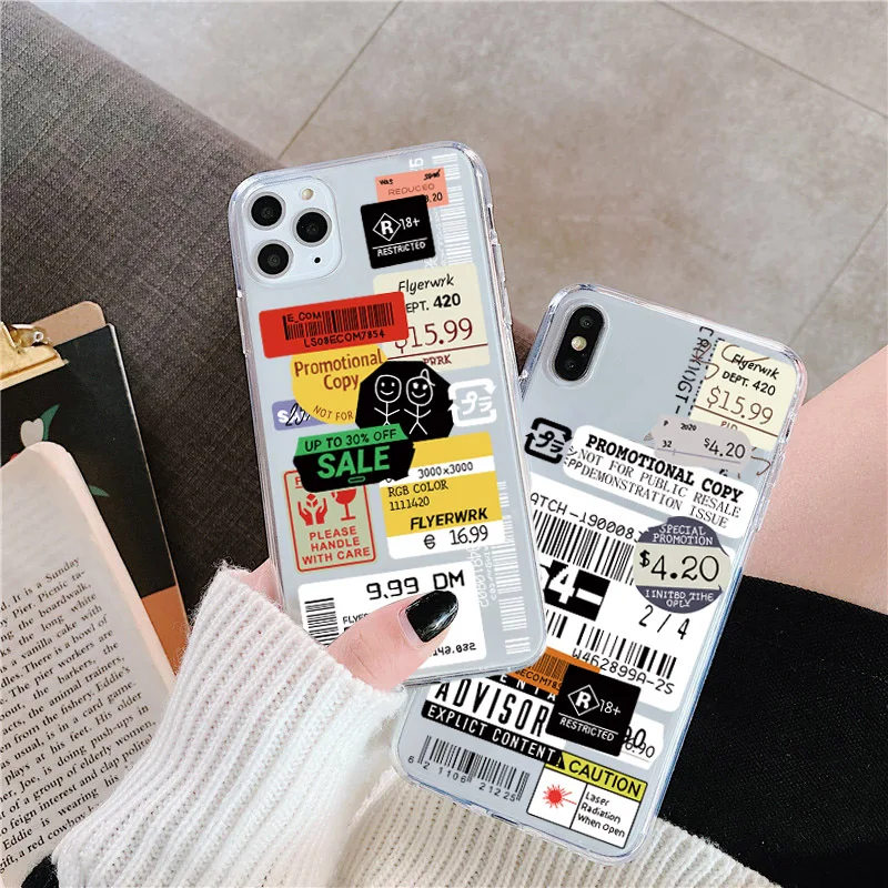 Роскошный прозрачный чехол для телефона с этикеткой штрих-кода iPhone 11 Pro MAX XR X XS 7 8 6