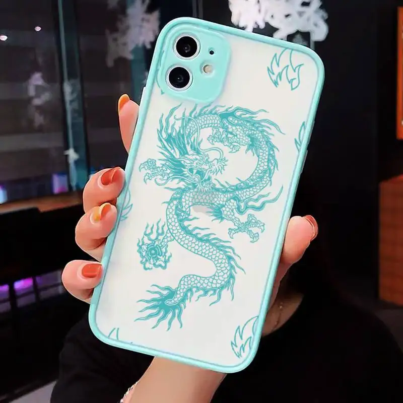 

Fashion Dragon Animal Pattern Phone Case Matte transparent For blue iPhone 12 Mini 11 Pro XR XS Max 7 8 Plus X Back Cover