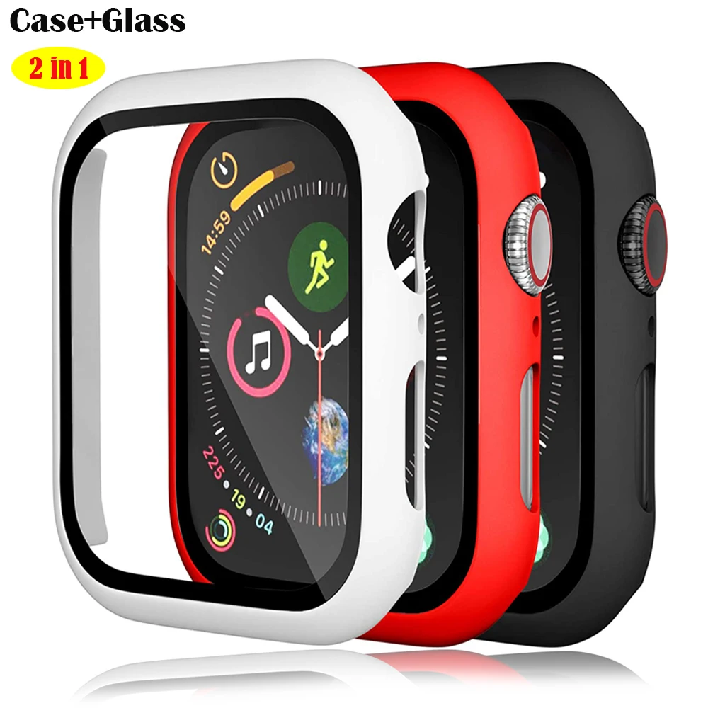 Стекло и крышка для Apple Watch чехол 44 мм 40 iWatch 42 38 аксессуары бампер Защита экрана iwatch