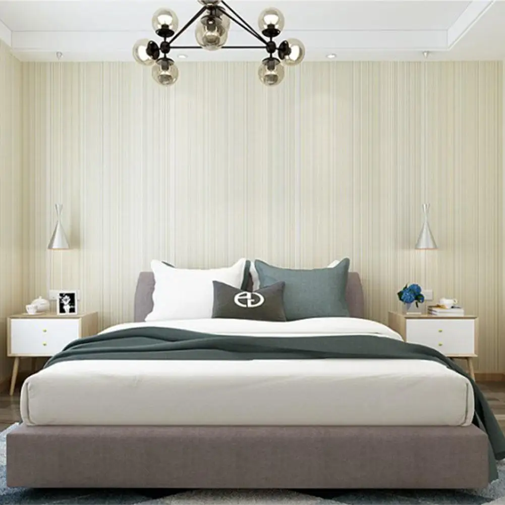 Однотонные вертикальные нетканые обои в полоску для декора фона телевизора 10