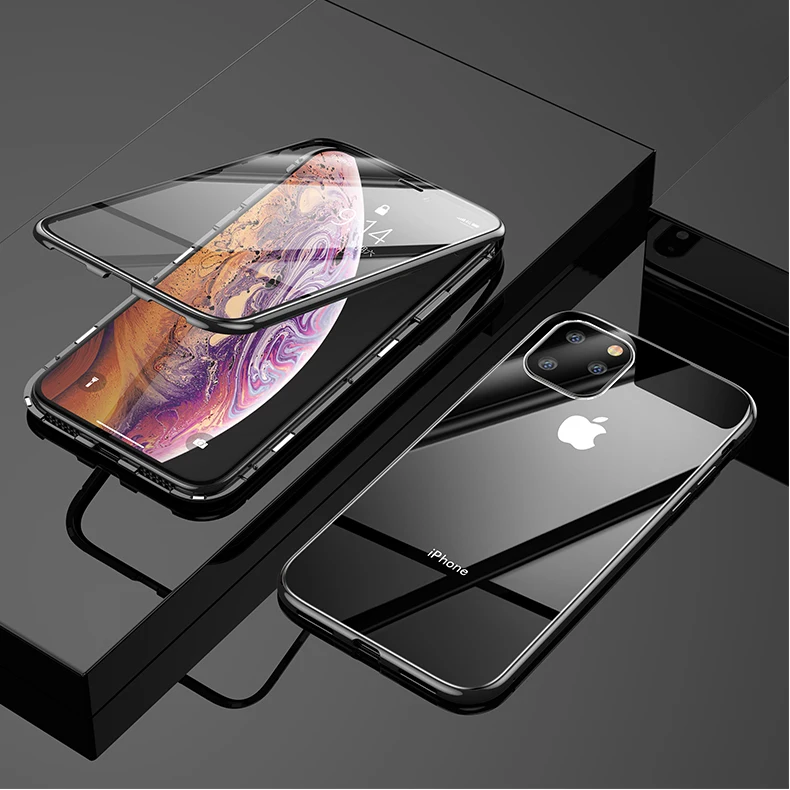 360 брендовый металлический чехол для iPhone 6 7 8 Plus XS XR MAX чехол Магнитный Роскошный чехол из закаленного стекла для Apple iPhone 11 Pro Max