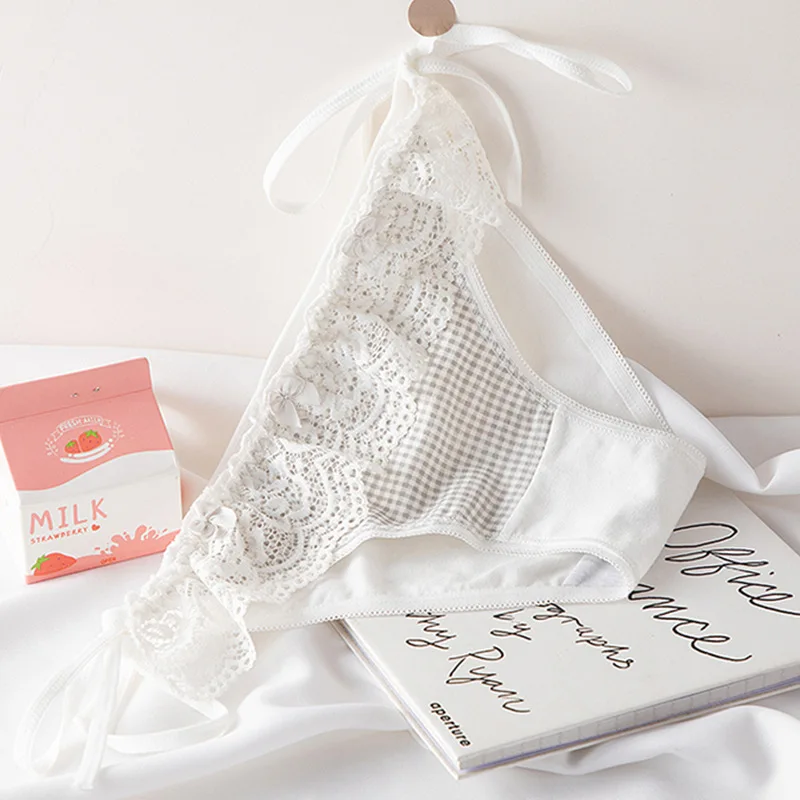 

Lace-up Plaid Low-rise Briefs Strappy Panties For Women