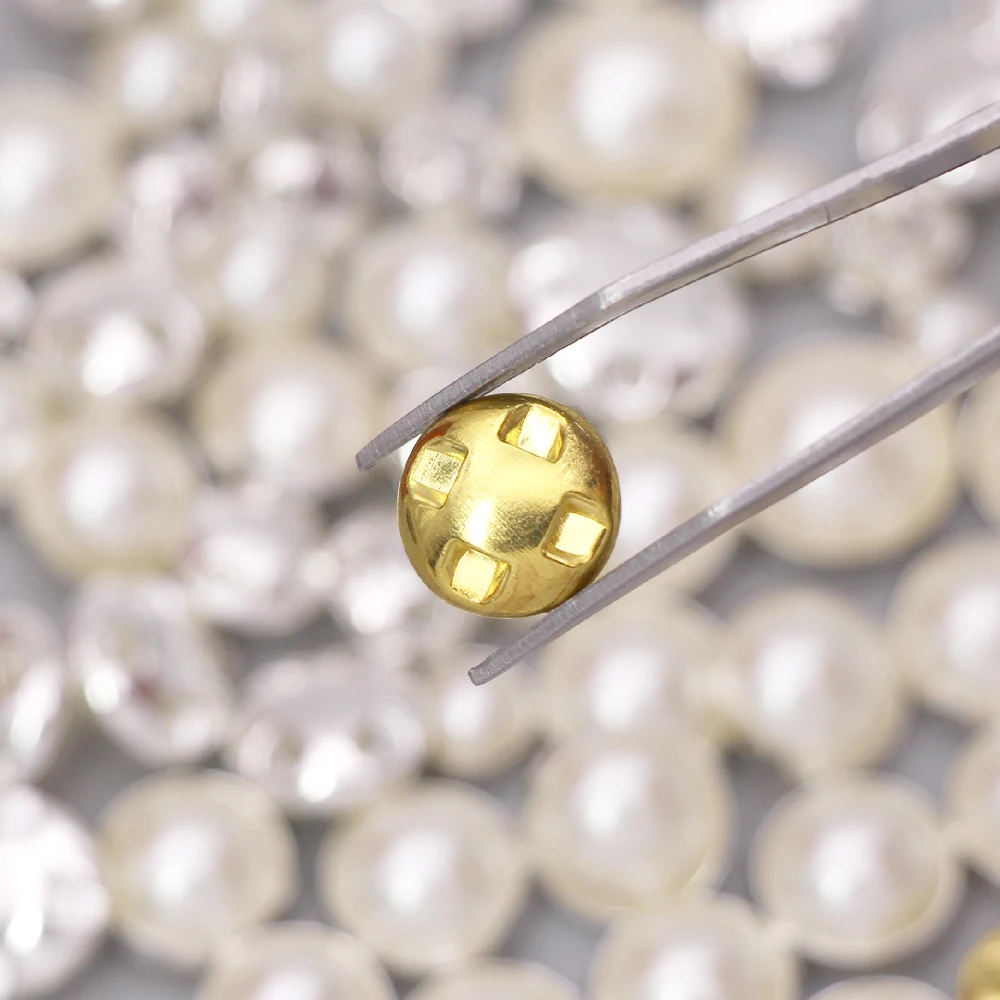 100Pcs Round Pearl Buttons Sew For Clothes Sliver Gold Setting Metal Button Buckle Dresses 6/7/8/9/10/12MM | Дом и сад