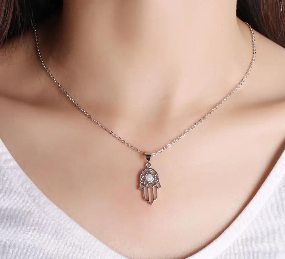 KELITCH опал камень 925 пробы серебряное ожерелье подвеска с амулетом Хамса звено