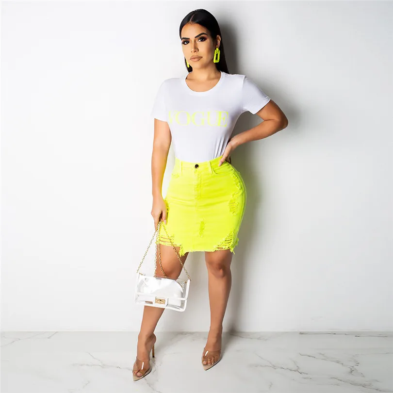 Женский комплект 2 шт. желтая розовая красная джинсовая юбка и топы летние