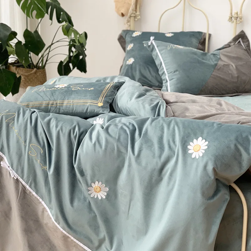 Бархатный осенне-зимний теплый комплект постельного белья 4 шт. фланелевый