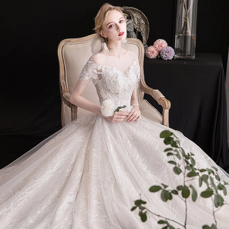 

Vestidos De Novia 2020 New Luxury Beading Princess Wedding Dress Elegant V-Neck Lace Bridal Dress Sexy Backless Wedding Gown
