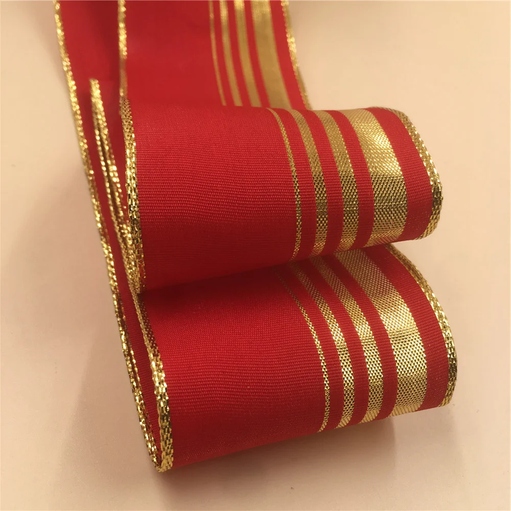 63 мм золотой край полосы металлик красная атласная лента для свадебного