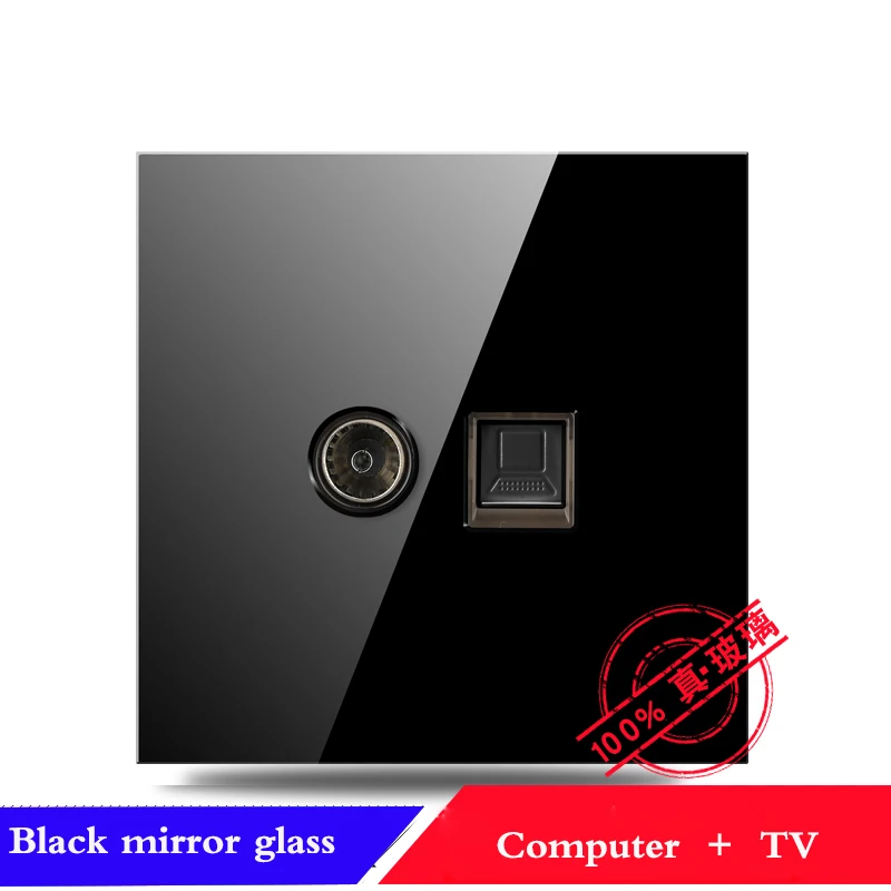 PC TV 1 2 3 4 банда 1 способ 2 пути бытовой черный зеркальный стеклянный настенный выключатель розетка акриловая Светодиодная панель светильник переключатель гнездо 86*86 мм - Цвет: PC TV