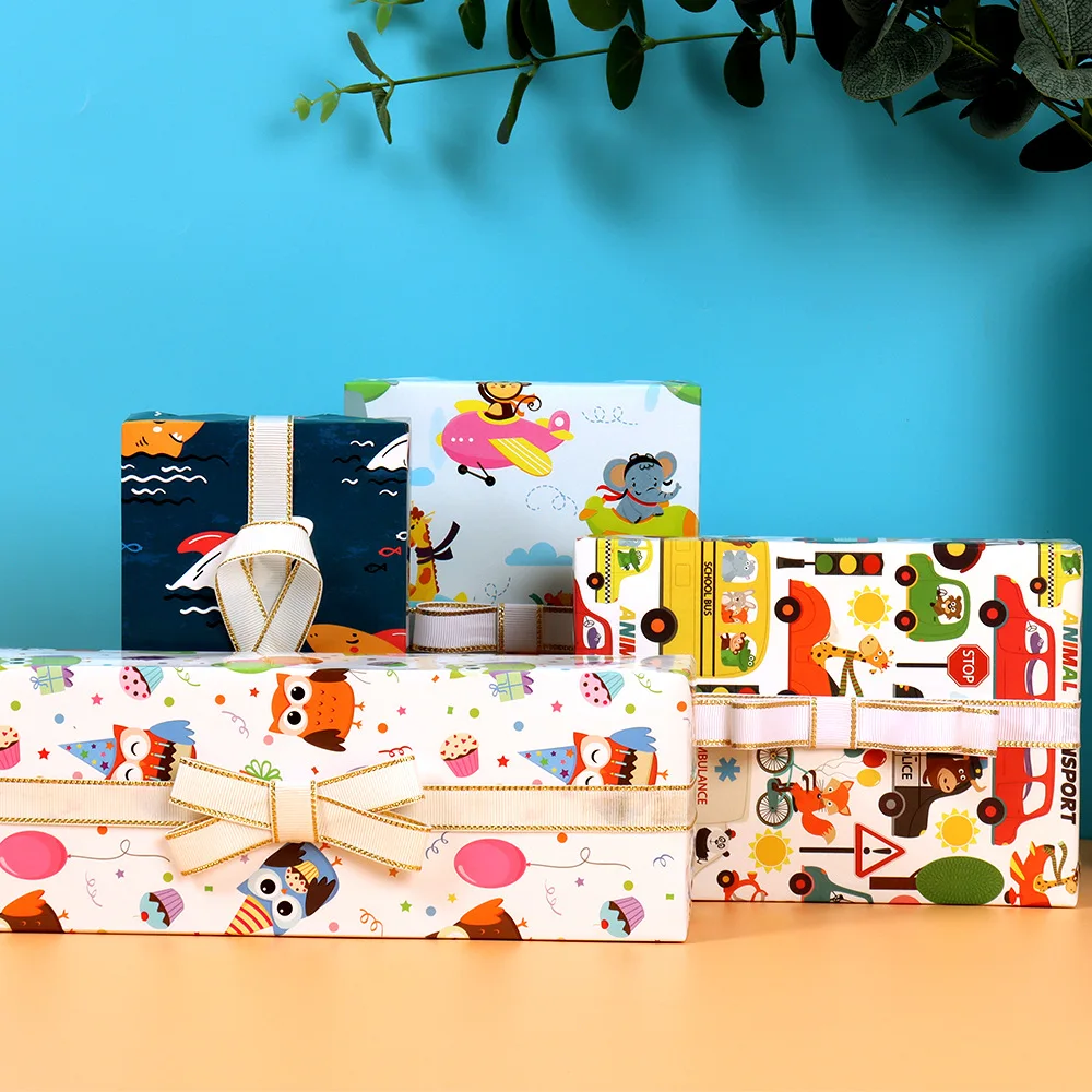 Подарочная цветная мультяшная оберточная пинг бумага 6 шт. рулон для детей день