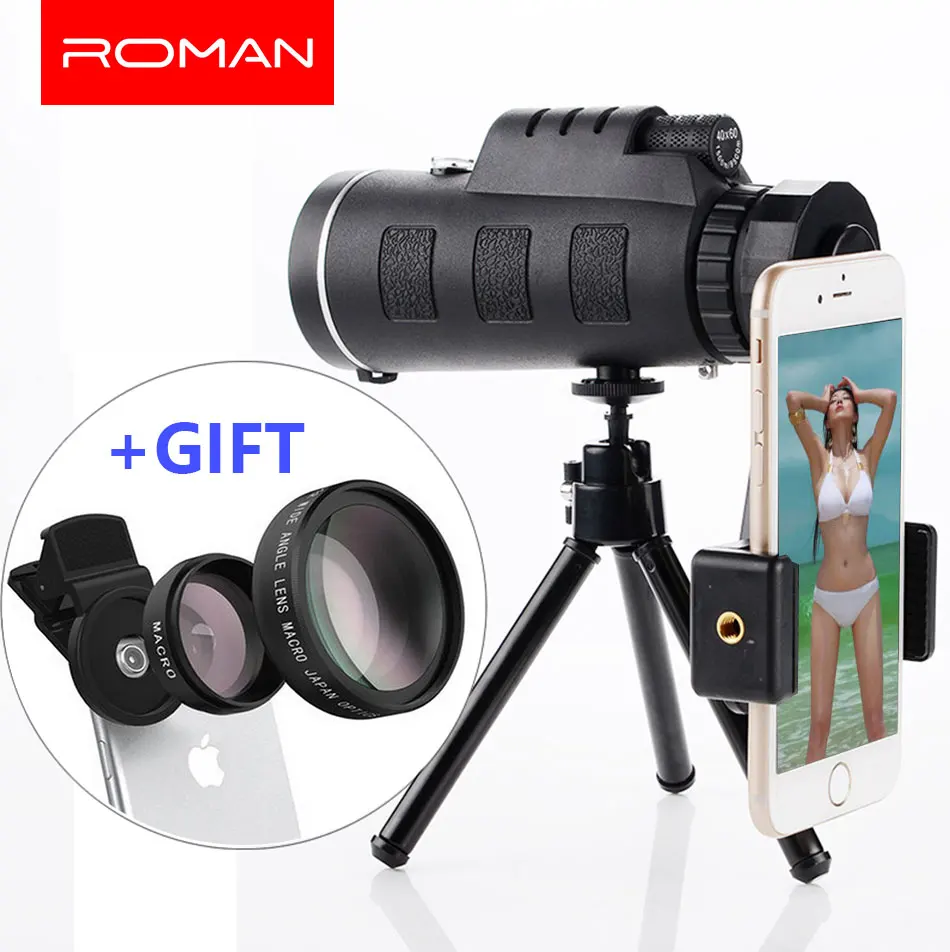 Римский объектив камеры мобильного телефона 40x телескоп телеобъектив 40X60 + 3в1