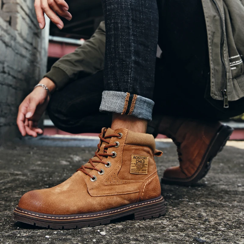 

ankle Boots For Men winter Boots with fur warm snow boots Men Lace-Up genuine leather Men Shoes Motorcycle Boots Men Footwear