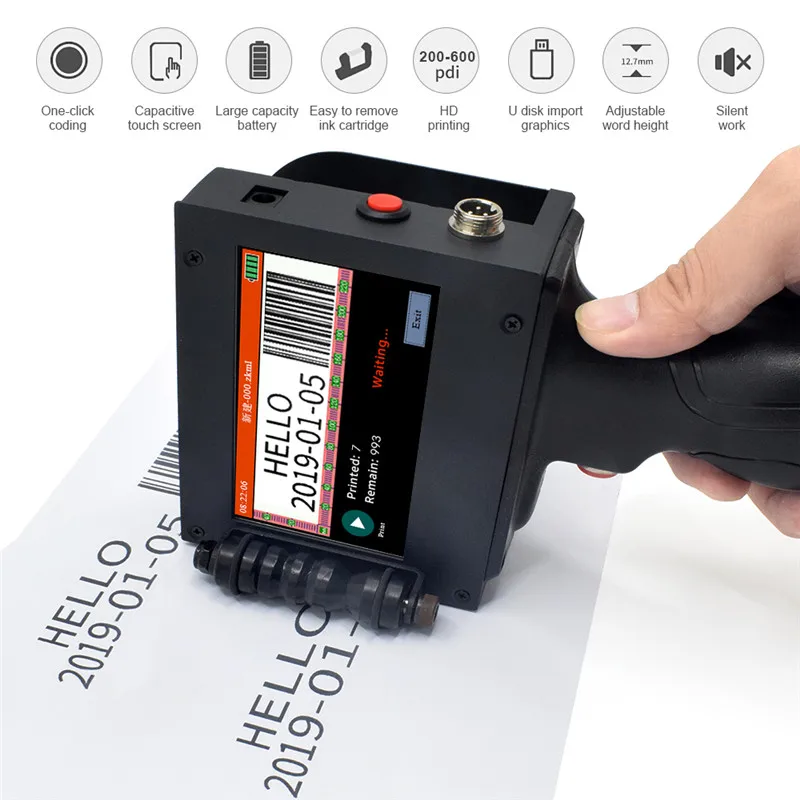 

Ручной струйный принтер с 15 языками, 50,8 мм, 600DPI, сенсорный экран, логотип Qr, штрих-код, дата, номер, принтер для этикеток с датчиком