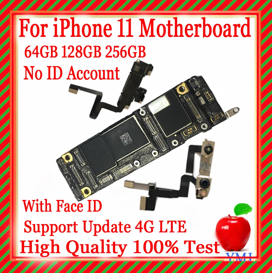 

Support update & 4G LTE For iPhone 11 With/No Face ID Motherboard 64GB 128GB 256100% Test High quality logic board No ID Account