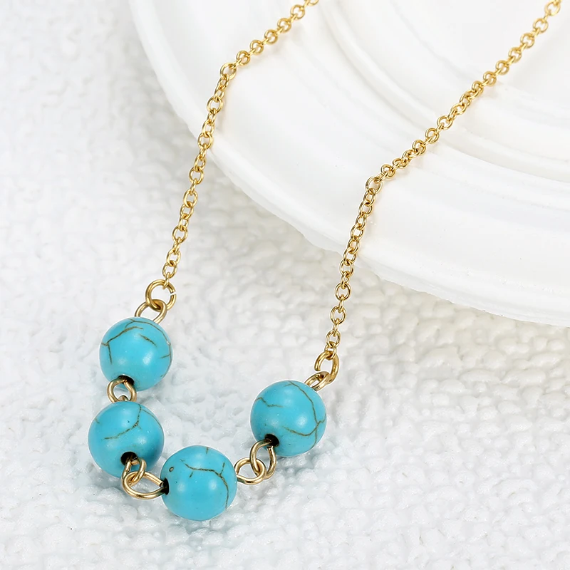 

Модное ожерелье с подвеской из синего круглого бисера, очаровательный женский чокер из нержавеющей стали под золото, Креативные украшения ...