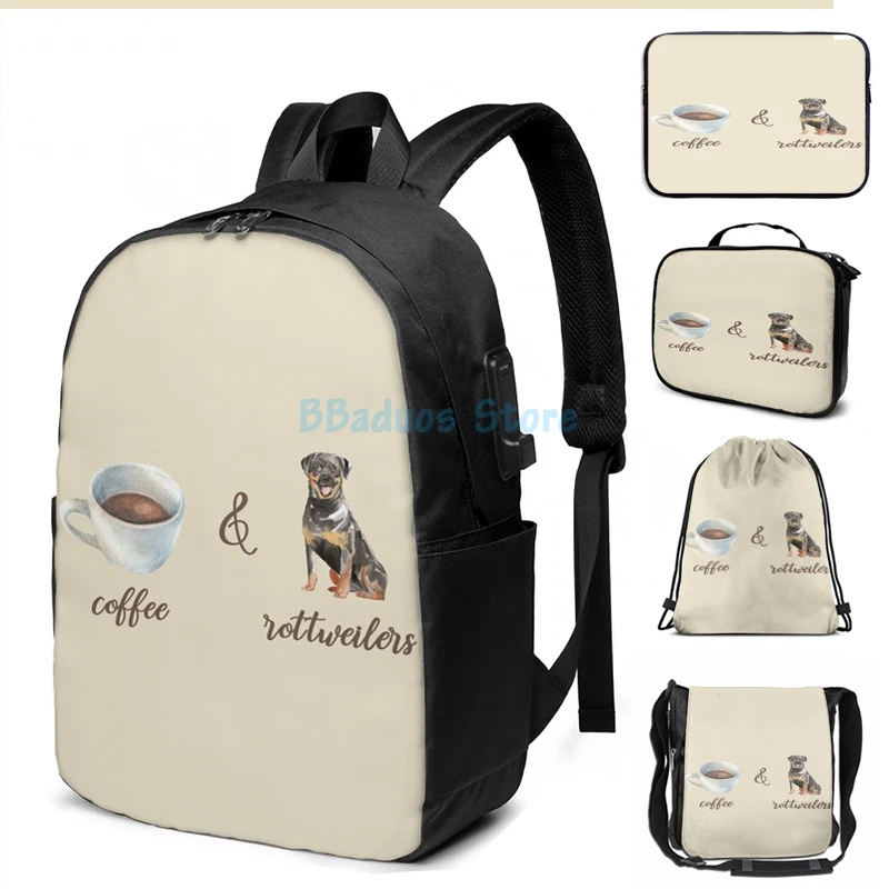 Забавный кофейный и Ротвейлер с графическим принтом акварельный рюкзак