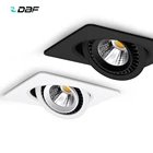 Квадратный Светодиодный точечный светильник DBF, с регулируемым углом 360, черныйбелый, 5 Вт, 7 Вт, 10 Вт, 12 Вт, 15 Вт, светодиодный потолочный Точечный светильник, Фотофон