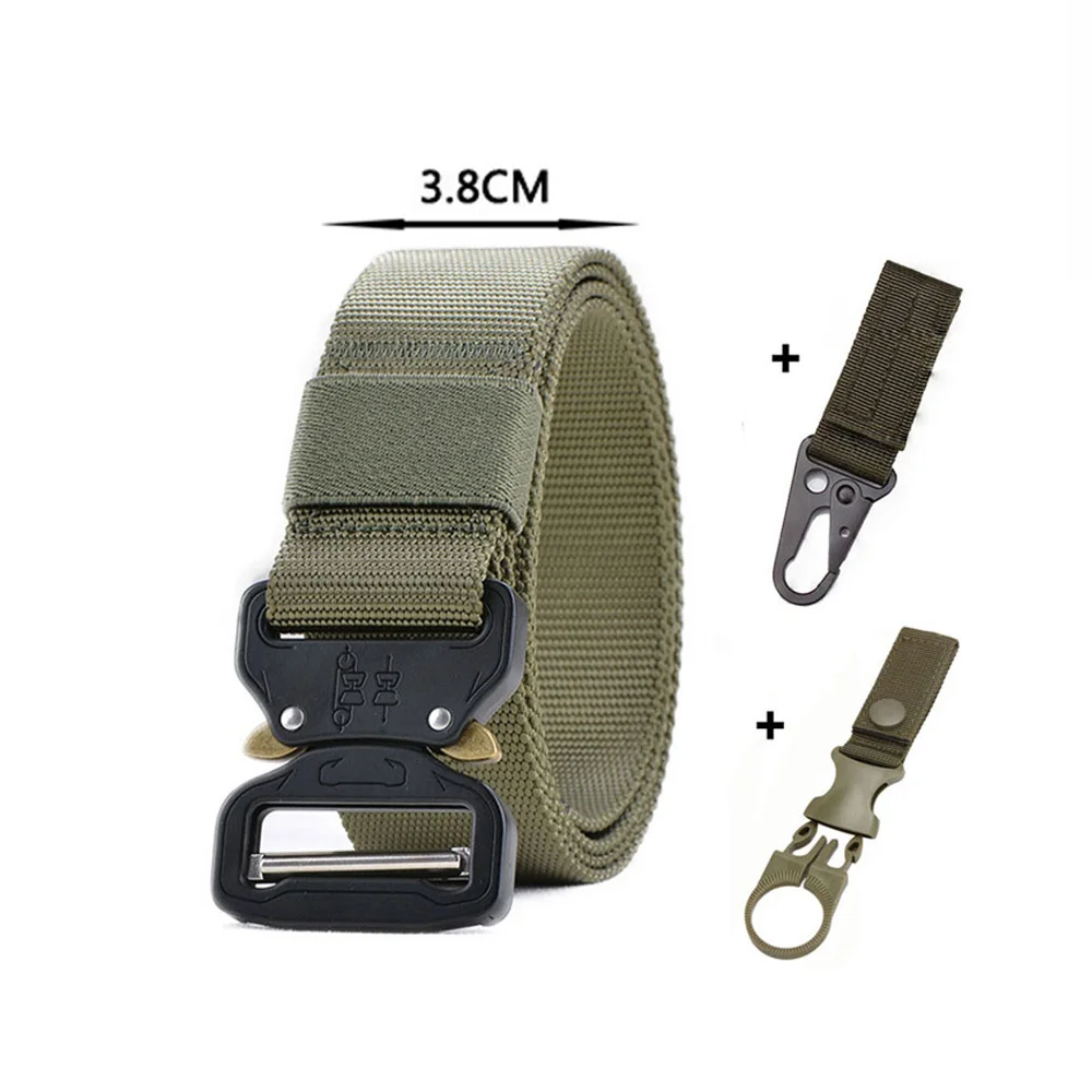 01 khaki 2 hook Тактический ремень Военный нейлоновый тренировочный пояс сверхмощный Cinturon Tactico металлическая Автоматическая пряжка Охотничьи аксессуары 3,8 см - Цвет: 01 khaki 2 hook