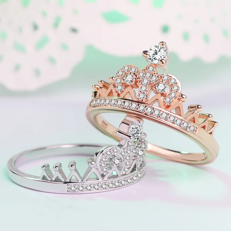 Vecalon 2 colors Crown Jewelry Women ring AAAAA Cubic Zirconia 925 anillos silver Party wedding Band for women Fashion | Украшения и