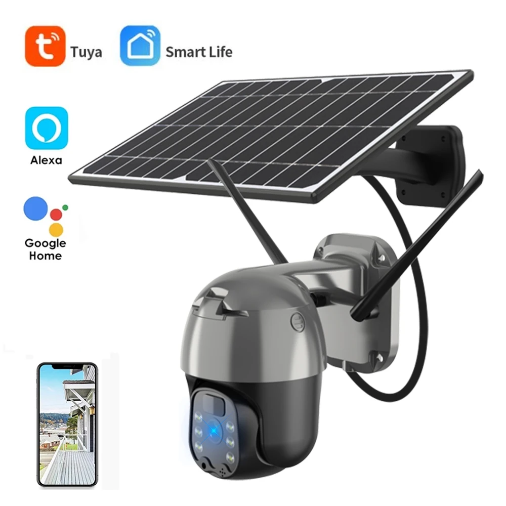 

HONTUSEC Tuya Wifi Camera Solar Powered Outdoor 3MP Solar Panel IP PTZ Surveillance Cameras PIR Alarm Support Alexa Google Home