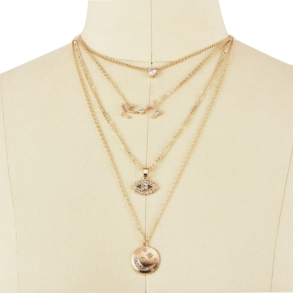 Женские многослойные лунные ожерелья и подвески с кристаллами геометрические в