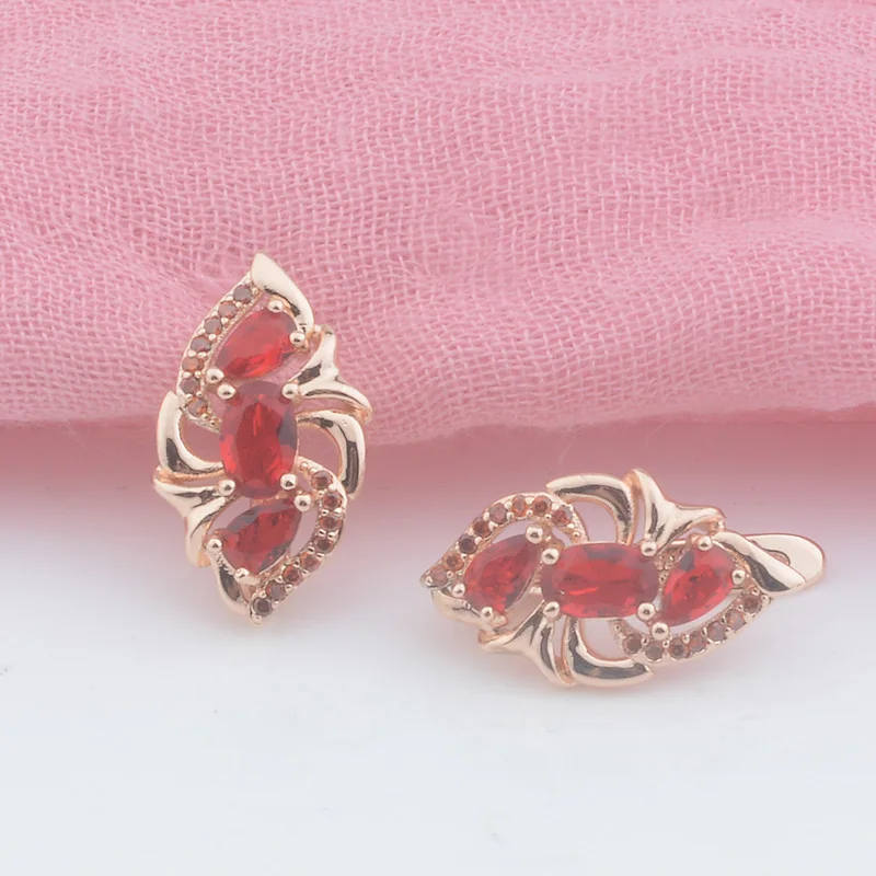 Женские серьги подвески с цветами FJ из розового золота 585 пробы разноцветными