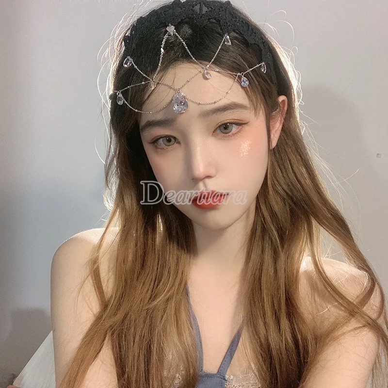 

New Rhinestone Black Lace Headdress Women's All-match Headband