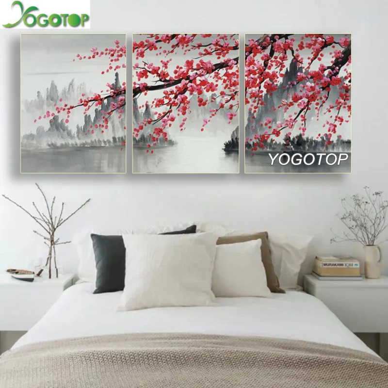 

5d diamond painting 3 Panel Chinese Style Plum Wall Art Picture diamond mosaic full square round drill diamond embroidery ML1085