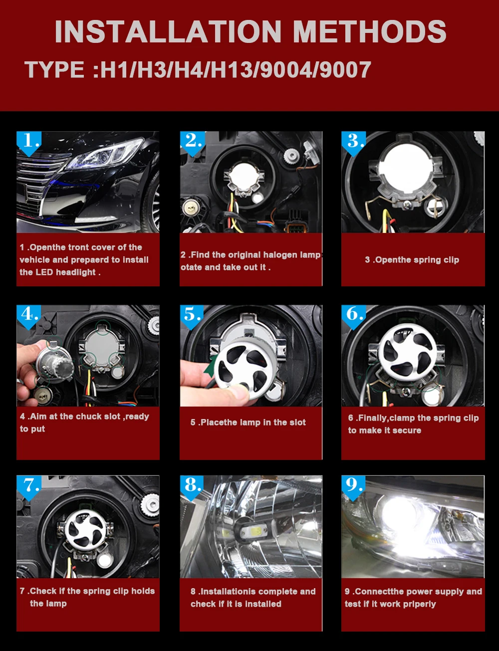GEETANS H11 фар автомобиля H1 светодиодный H4 H7 H3 880 H13 HB1 HB2 HB3 HB4 HB5 9005 9004 9003 9006 9007 72 Вт 8000LM 4300K 6500K 8000K FJ