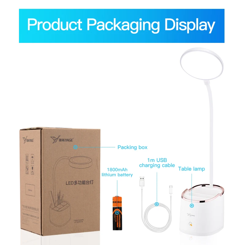 yage rechargeable table lamp storage pen holder lamps table 18 pcs led touch table lamp usb hose phone stand student desk lamp free global shipping