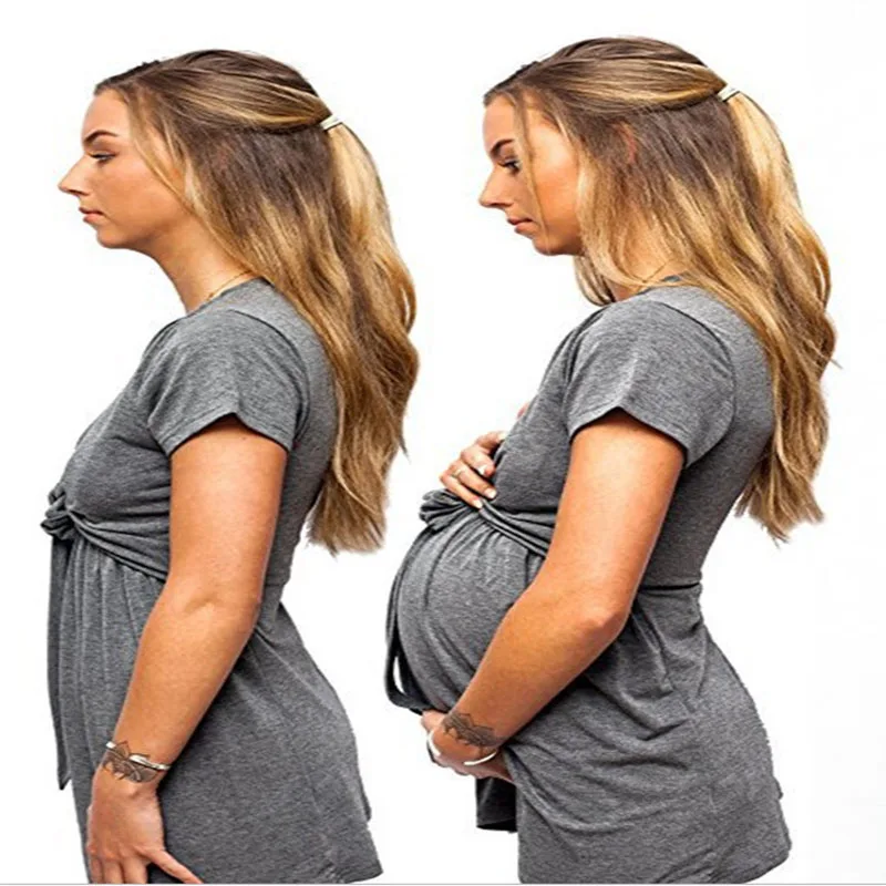 Футболка для беременных женщин с короткими рукавами и круглым вырезом сумка