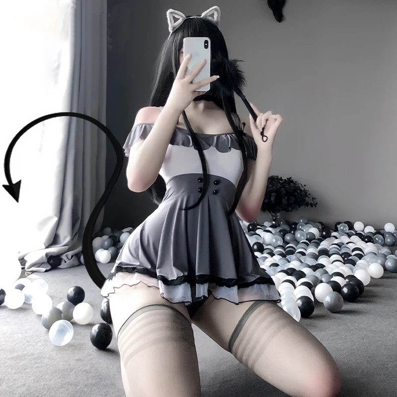 Новинка лидер продаж женские наряды для косплея служанки в стиле аниме с чулками