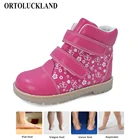 Детские ортопедические ботинки для девочек, полуботинки мартинсы, повседневная кожаная бархатная обувь с принтом и съемной стелькой