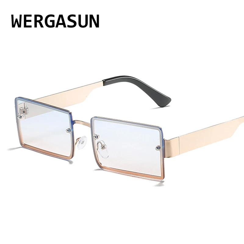 

WERGASUN New Rimless Rectangle Sunglasses Women Men Shades Brand Designer Gradient UV400 Sun Glasses Retro Frameless Sunglasses