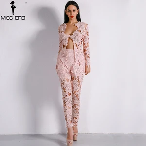 Женский кружевной комплект MISSORD, повседневный комплект из двух предметов с длинным рукавом и глубоким V-образным вырезом, FT8646, 2021